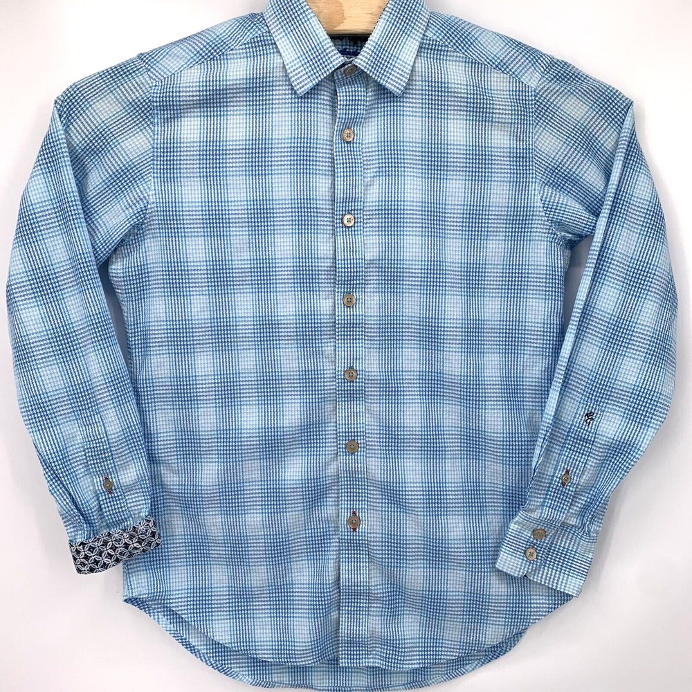 Robert Graham Button Down Shirt Mens S Blue Houndstooth Check Classic Fit Cotton - Picture 2 of 7